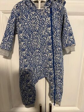 Blue Patterned Hooded Baby One-Piece Romper from Open Edit